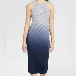 Athleta Blue and White Striped Midi Dress
